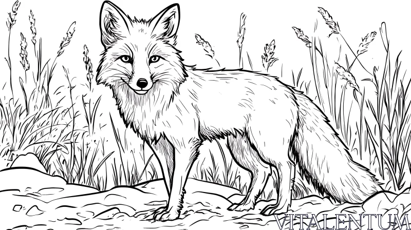 Monochrome Fox Amidst Tall Grasses AI Image