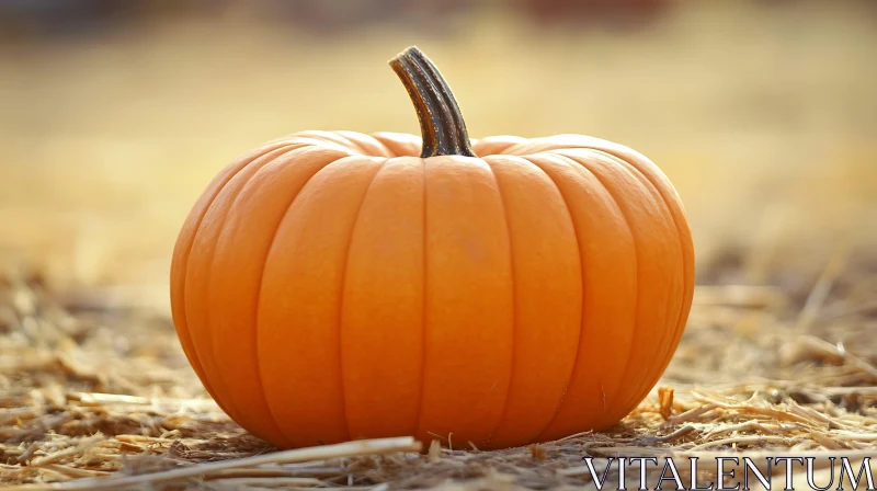 Harvest Pumpkin on Straw AI Image