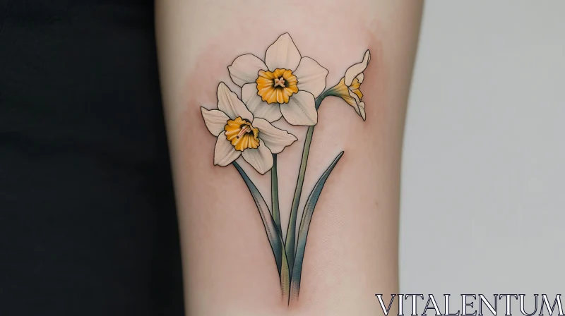 Realistic Daffodil Tattoo on Arm AI Image