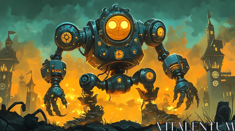 AI ART Mechanical Giant in Steampunk City