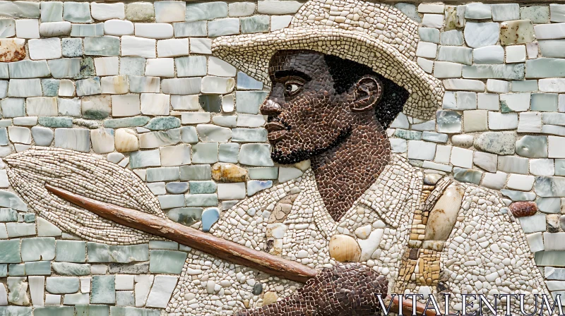 Mosaic Man with Hat: Pebble Art Portrait AI Image