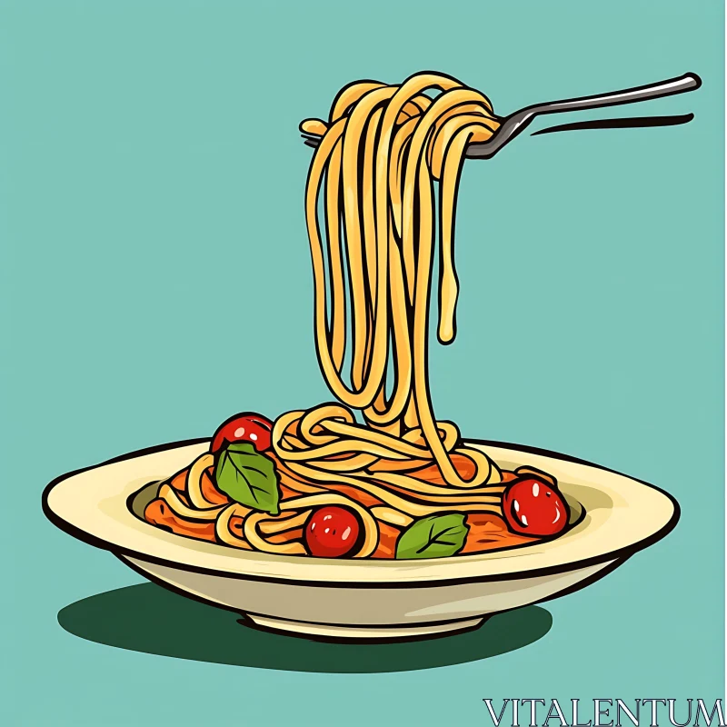 Spaghetti with Cherry Tomatoes and Basil Leaves AI Image