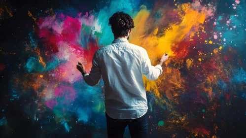 Man Painting Abstract Colorful Art