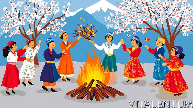 Women Dancing Around Fire AI Image