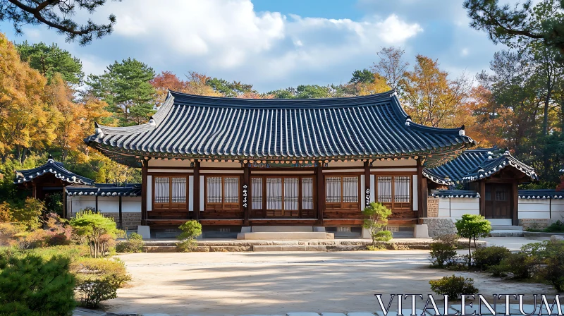 Traditional Korean Building in Fall AI Image