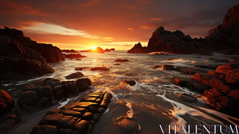 Captivating Ocean Sunset with Rocky Shoreline | Epic Fantasy Scenery AI Image