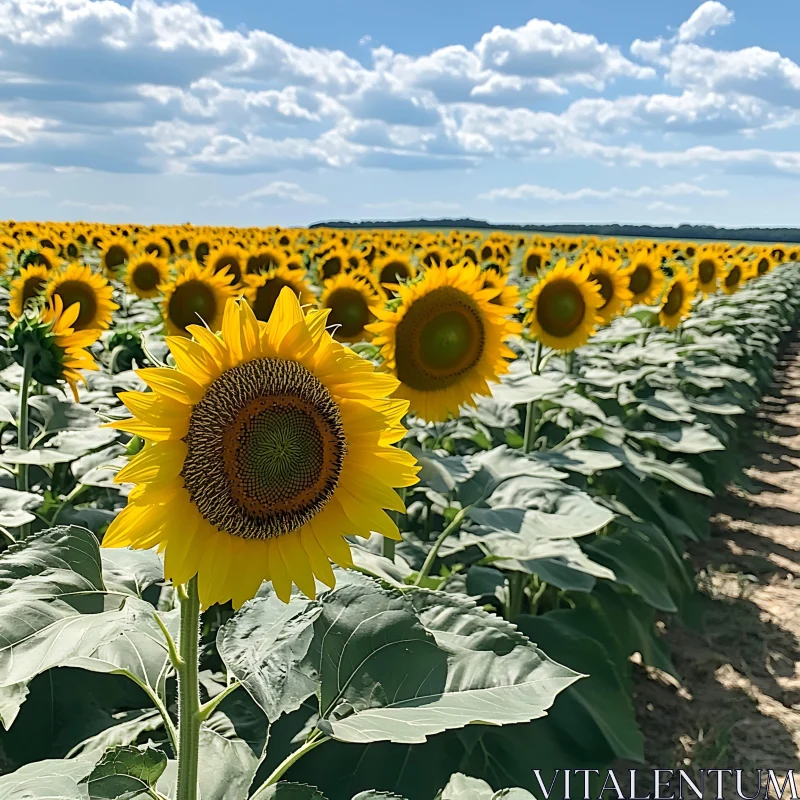 Rows of Sunflowers in Full Bloom AI Image