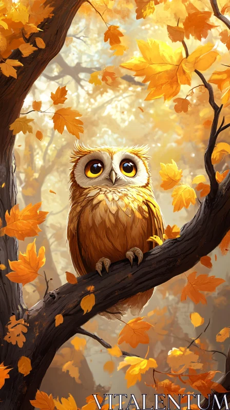 Whimsical Owl Amidst Fall Foliage AI Image