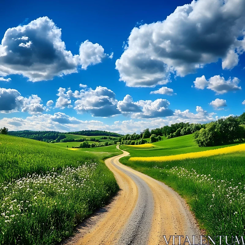 Winding Road Through Verdant Landscape AI Image