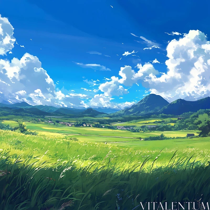 AI ART Peaceful Countryside Scene with Rolling Hills