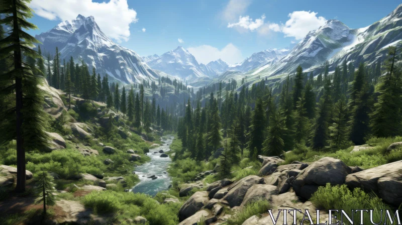 Mountain Landscape in Game Environment: Tranquil Wilderness AI Image