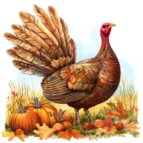 Festive Turkey and Pumpkin Harvest Scene