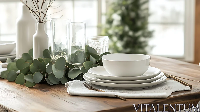 AI ART Minimalist Table Decor with White Dinnerware