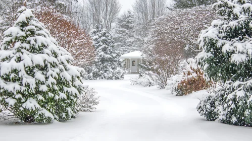 Snowy Winter Landscape with Gazebo