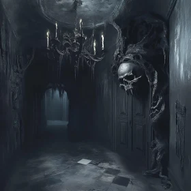 Gothic Horror Hallway with Skull