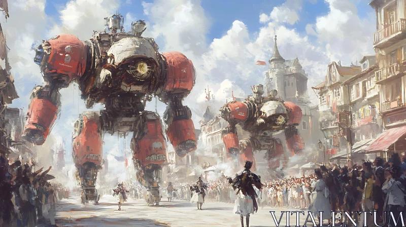 AI ART Colossal Robots in City Parade