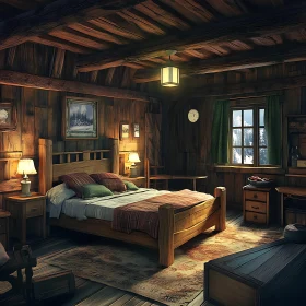 Cozy Wooden Cabin Bedroom