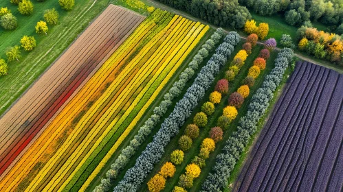 Patterned Landscape: Aerial View of Flower Rows