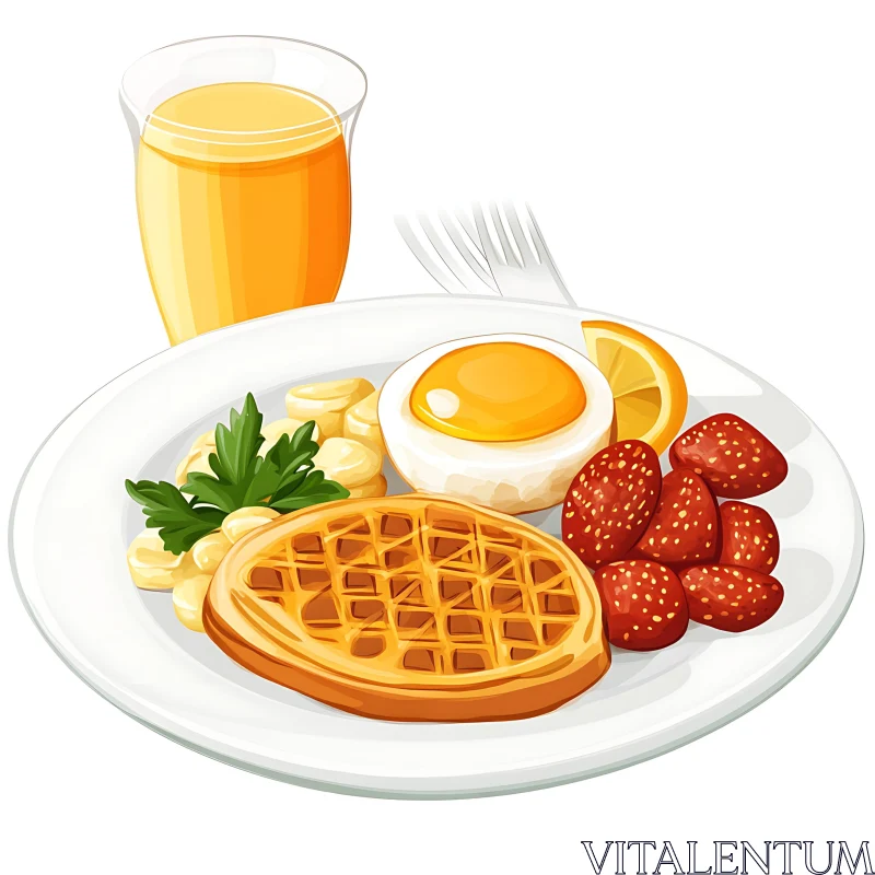 Gourmet Breakfast with Waffle and Fresh Fruits AI Image