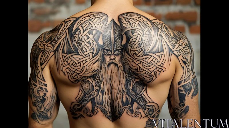 Norse Mythology Back Tattoo Featuring Viking Warrior AI Image