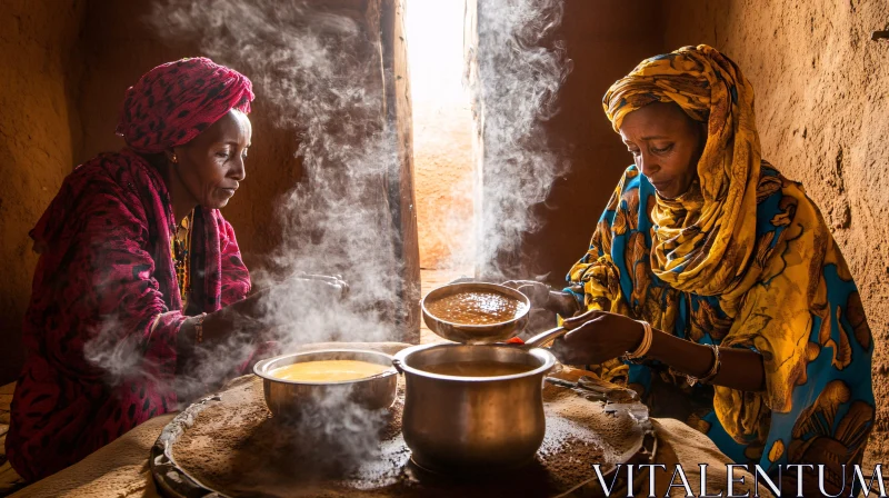 Women Preparing Food in Traditional Attire AI Image