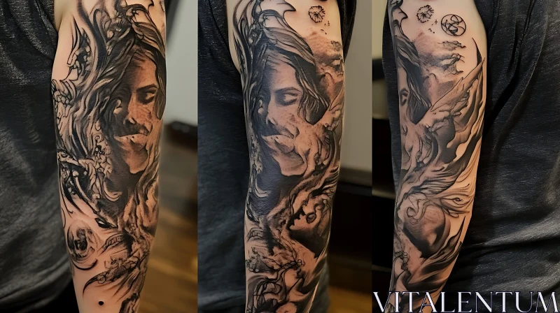 Intricate Full-Sleeve Tattoo Design AI Image