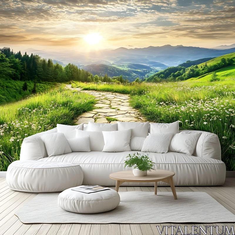 AI ART Idyllic Landscape with White Sofa