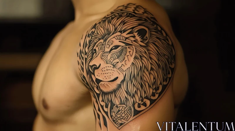 Intricate Lion Tattoo Design on Shoulder AI Image