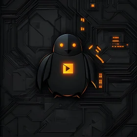 Neon Penguin on Circuit Board