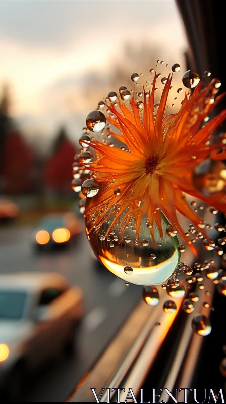 AI ART Abstract Orange Flower Floating in Water - Macro Photography