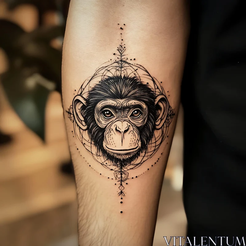 Detailed Monkey Head Arm Tattoo in Black Ink AI Image