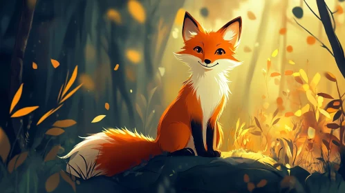 Serene Fox Portrait in Woodland