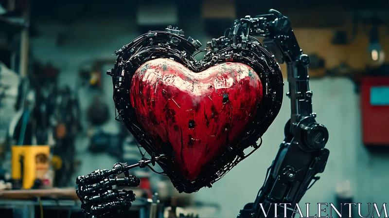 Cybernetic Love: Robot Grasping Heart AI Image