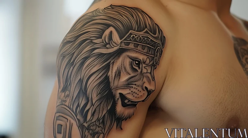 Intricate Lion Tattoo on Shoulder AI Image