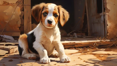 Beagle Puppy in Rustic Setting: A Charming and Emotional Artwork