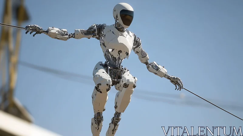 Futuristic Humanoid Robot on Tightrope AI Image