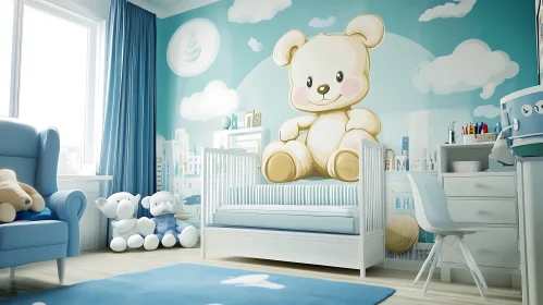 Baby Room Interior with Blue Accents