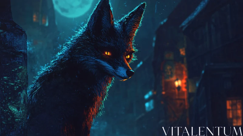 Urban Fox Under Moonlight AI Image