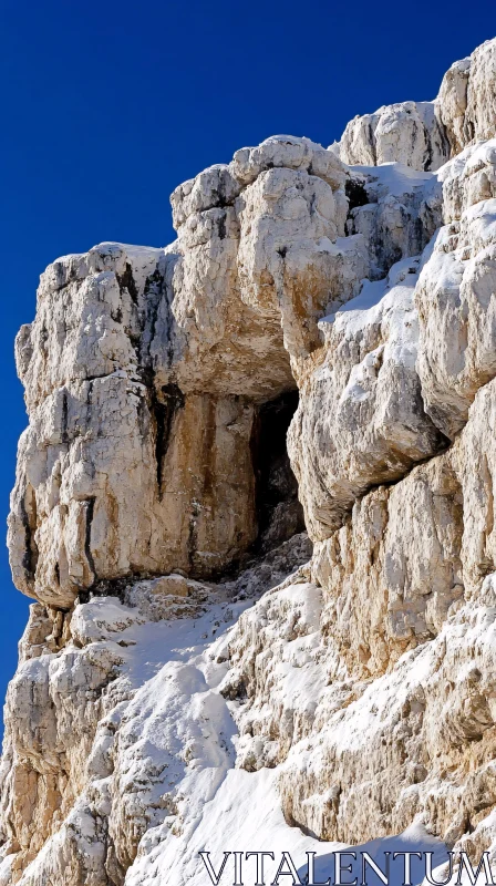 Snowy Mountain Cliff in Winter AI Image