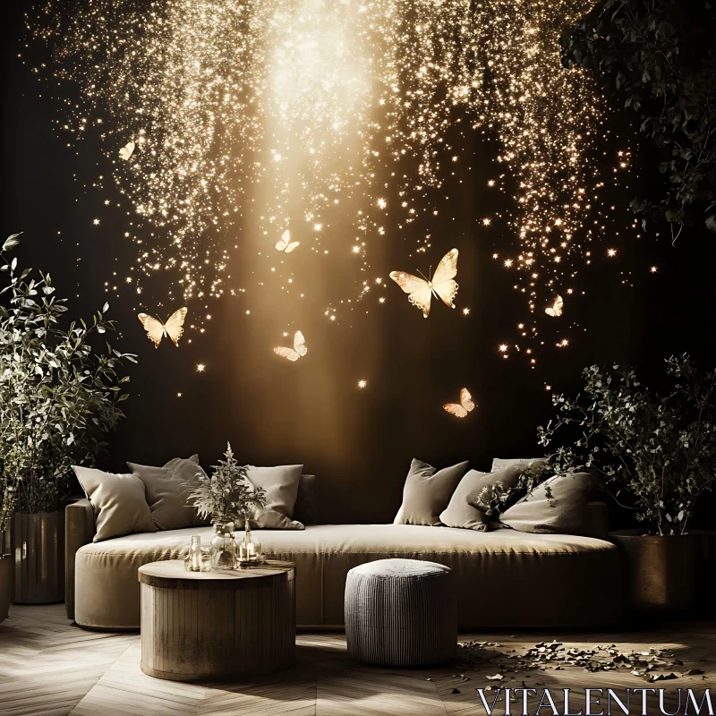 Butterfly Sanctuary: A Golden Interior AI Image