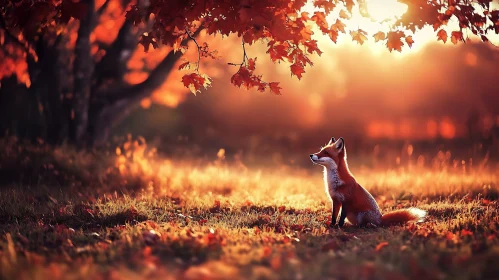 Fox Enjoying Autumn Sunset