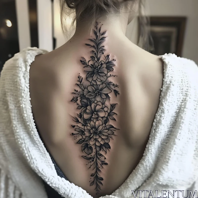 Elegant Floral Back Tattoo Design AI Image