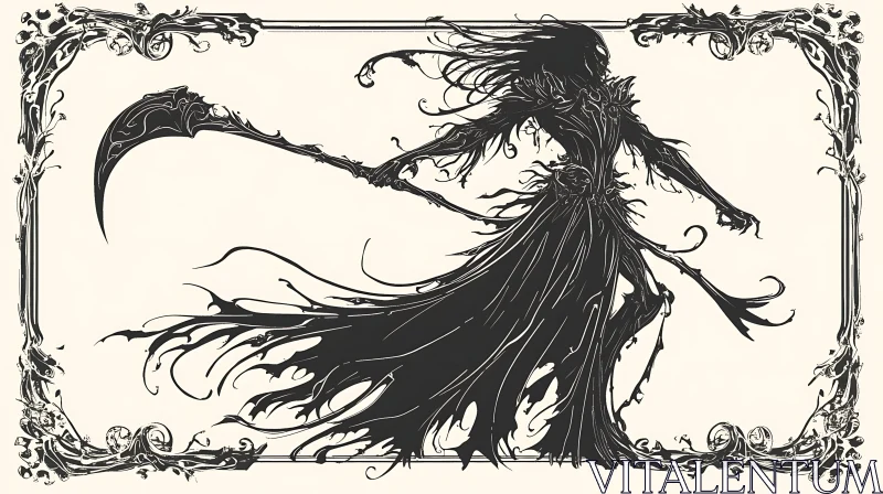 AI ART Monochrome Reaper with Scythe