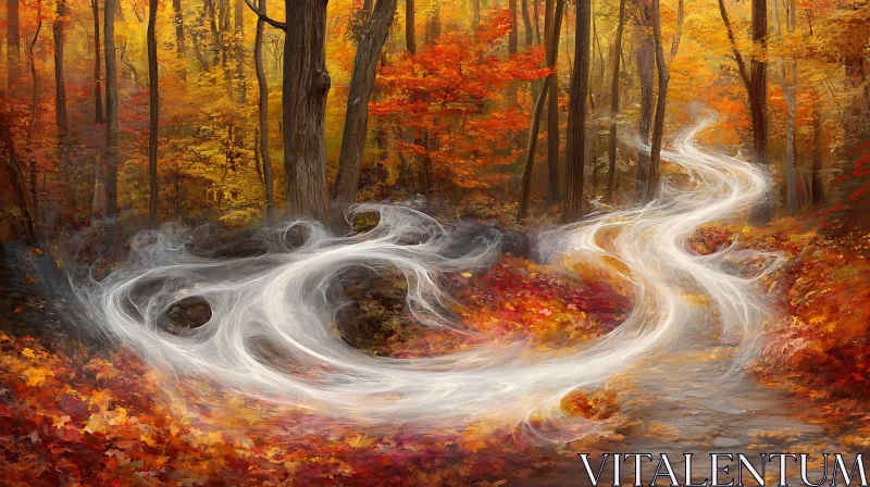 AI ART Foggy Forest Trail in Autumn Colors