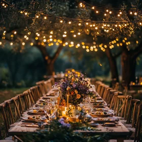 Floral Wedding Table Setting Under Lights