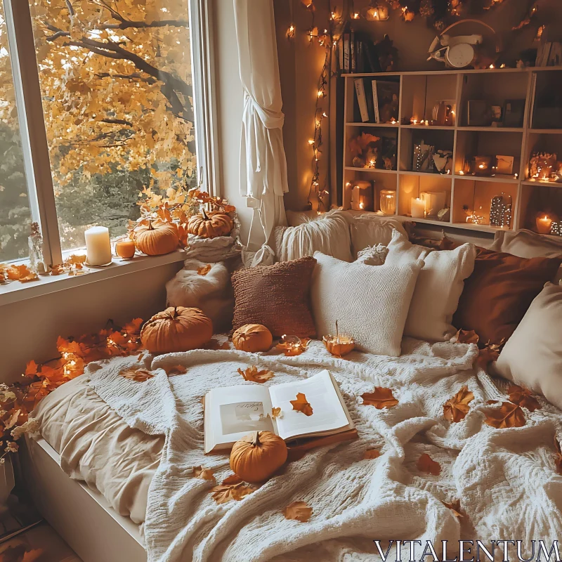 AI ART Cozy Autumn Room with Pumpkins