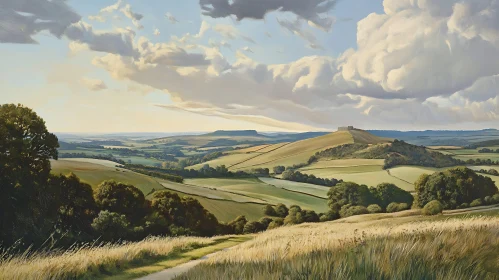 Rolling Hills and Clouds Landscape Art