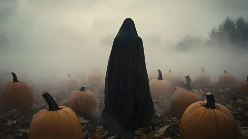 Foggy Halloween Scene with Grim Reaper