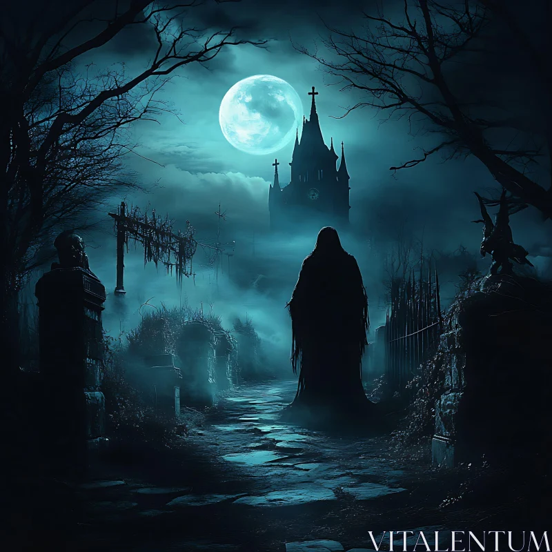 AI ART Mystical Graveyard Under Moonlight