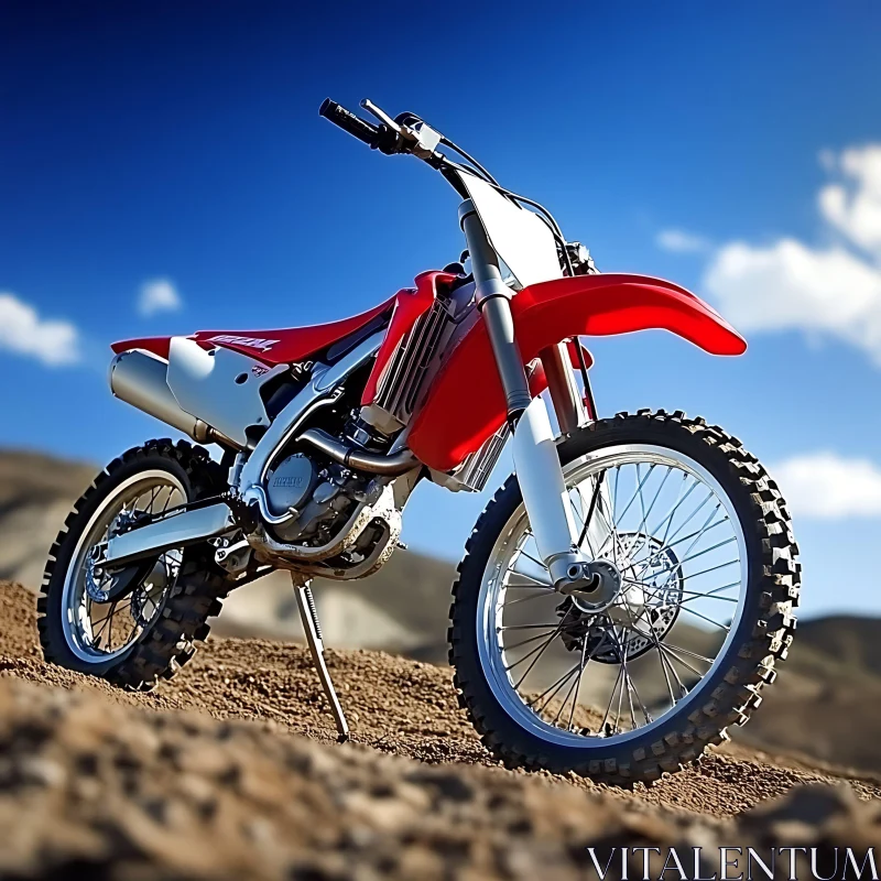 Off-Road Motorcycle Under Blue Sky AI Image